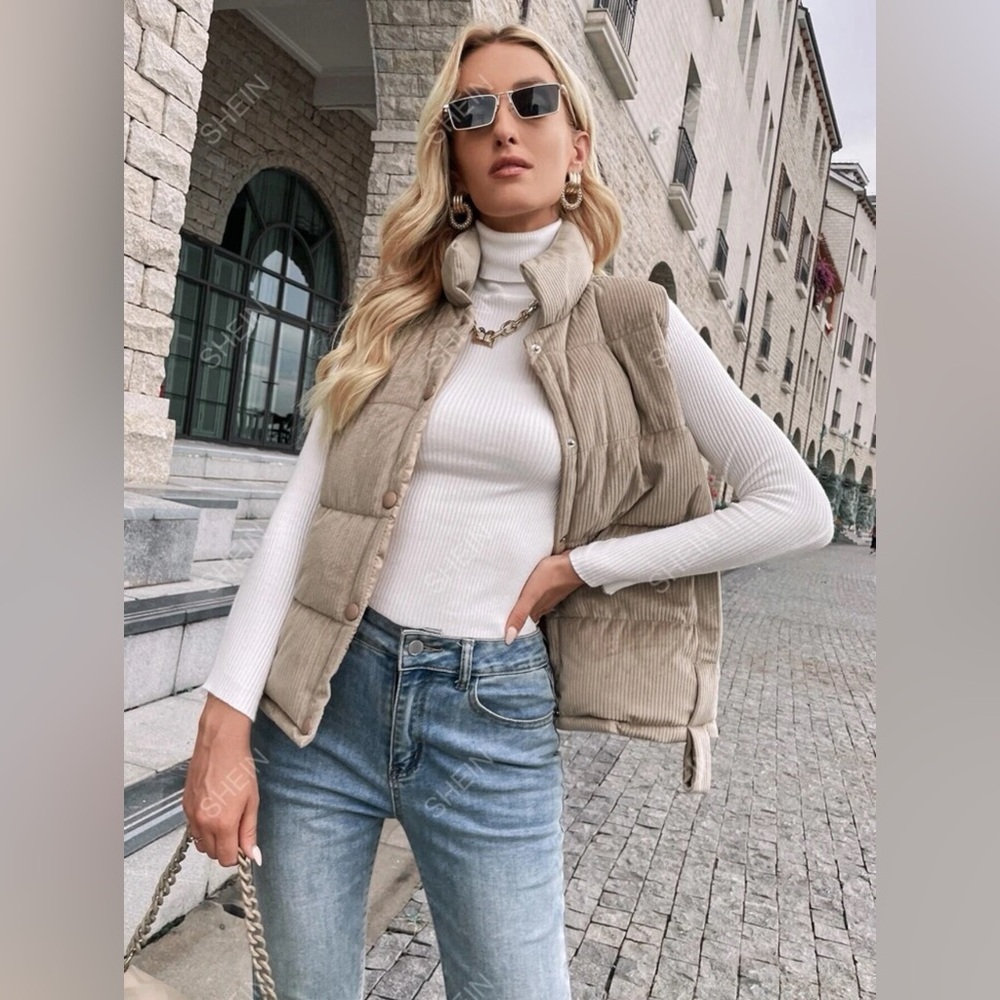 Corduroy Vest Puffer Coat